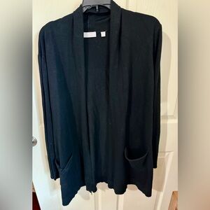 Black long open-front cardigan sweater
